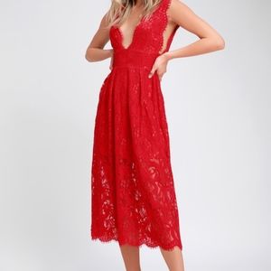 Lulu's Red Lace Midi Dress - Size S